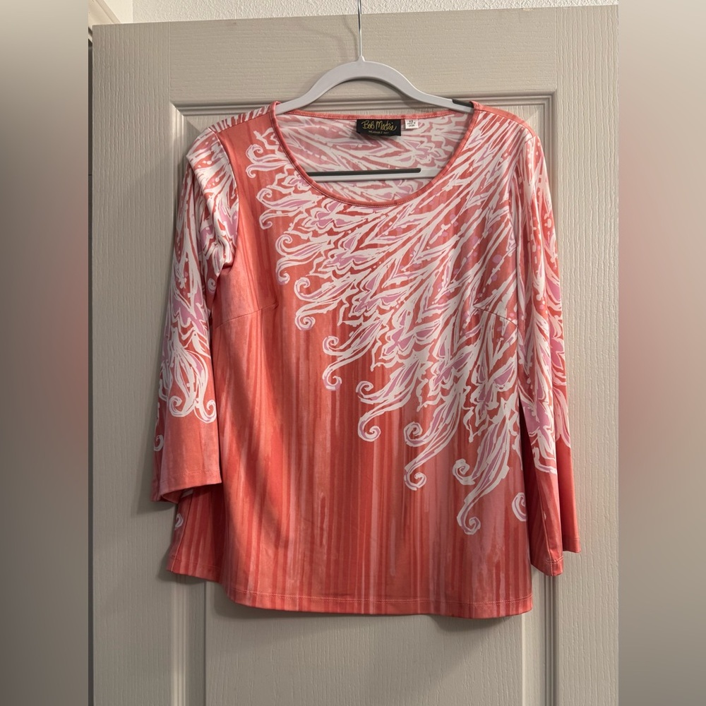 Bob Mackie Coral and White Swirl Blouse